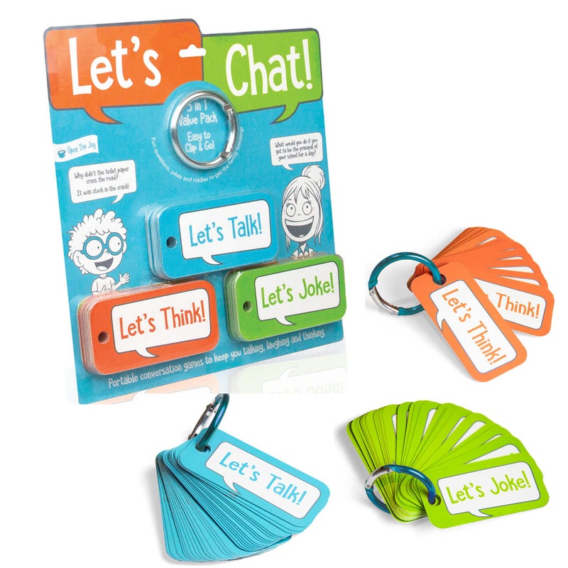 Open The Joy Letâ€™s Chat 3-in-1 Conversation Starters Cards for Kids - Grab and Go Travel Card Games for Car, Airplanes - Talk, Think, Joke Cards - Ages 4+ - Image 1